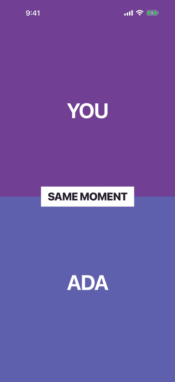 The same-moment screen: YOU above, MIA below, with SAME MOMENT across the middle.